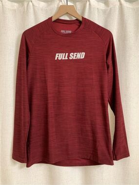 Full Send Fitness Mens Reflective Logo Long Sleeve Performance Red Black Heather